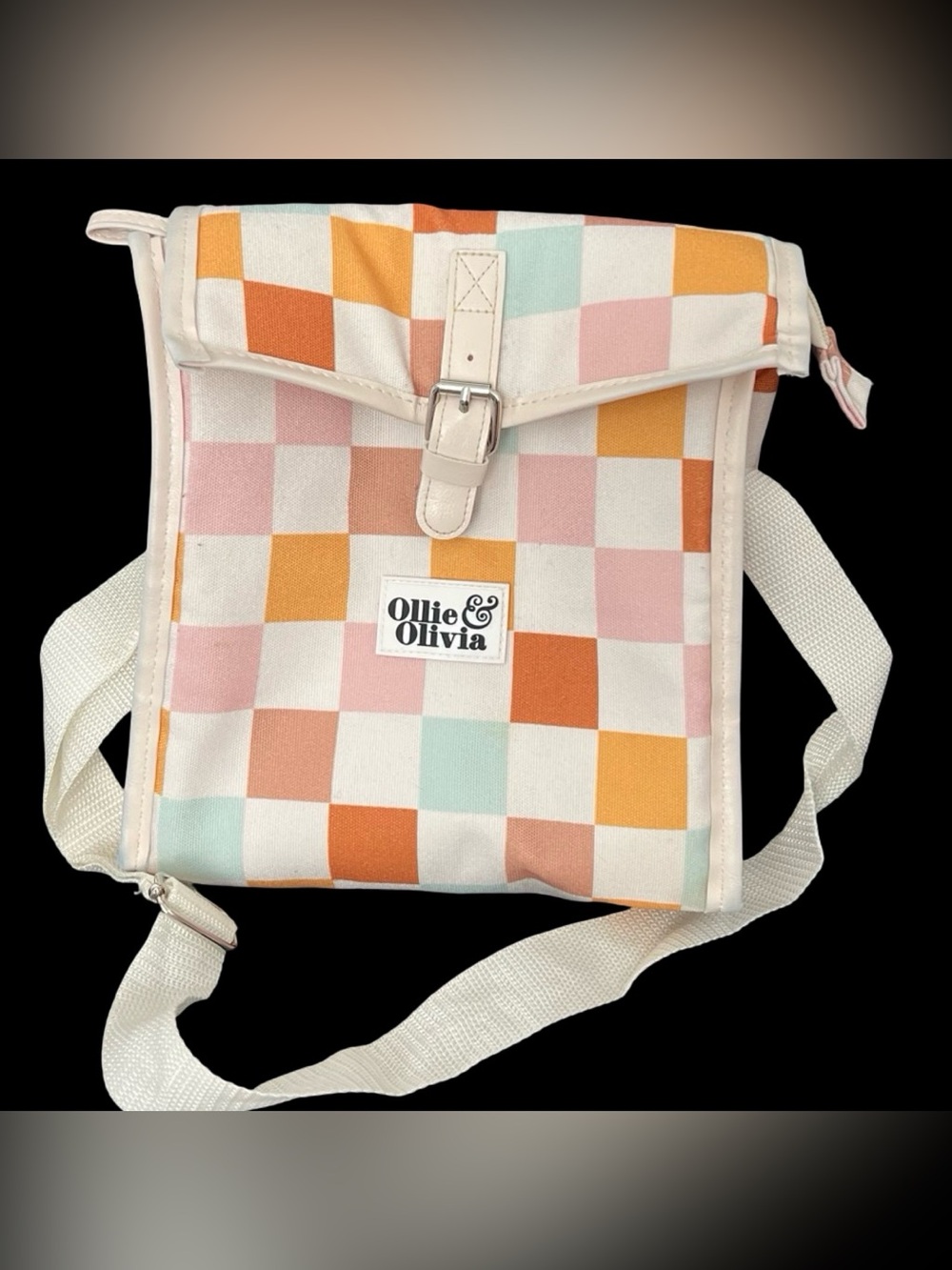 Ollie & Olivia Insulated Lunch Bag Retro Checker Print Orange Pink Mint Cooler